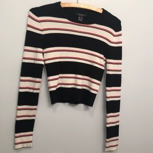 Striped Red/Black/White Cropped Sweater